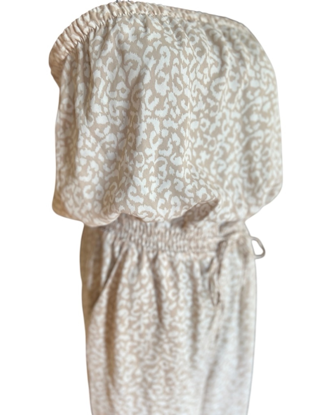 Ann Taylor LOFT Strapless Jumpsuit Beige Animal Print Wide Leg Size M - Picture 4 of 6